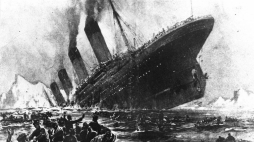 Rycina przedstawiająca transatlantyk Titanic tonący u wybrzeży Nowej Szkocji. Fot. PAP/CAF/EPA